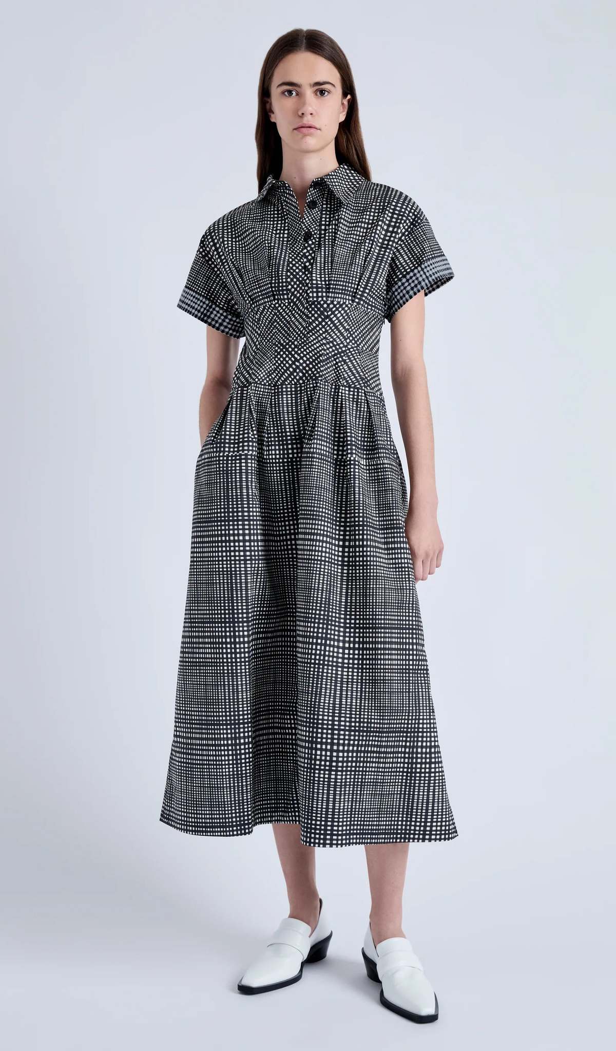 proenza schouler white label balston check poplin midi dress Proenza Schouler White Label Balston Dress in Grid Poplin