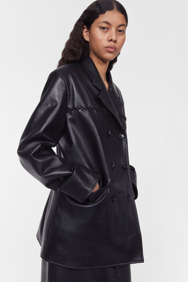 Rodebjer Carena Stitch Leather Blazer - Black | Garmentory