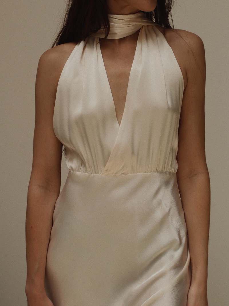 RUMORED Halter Thelma Midi Dress - Ivory