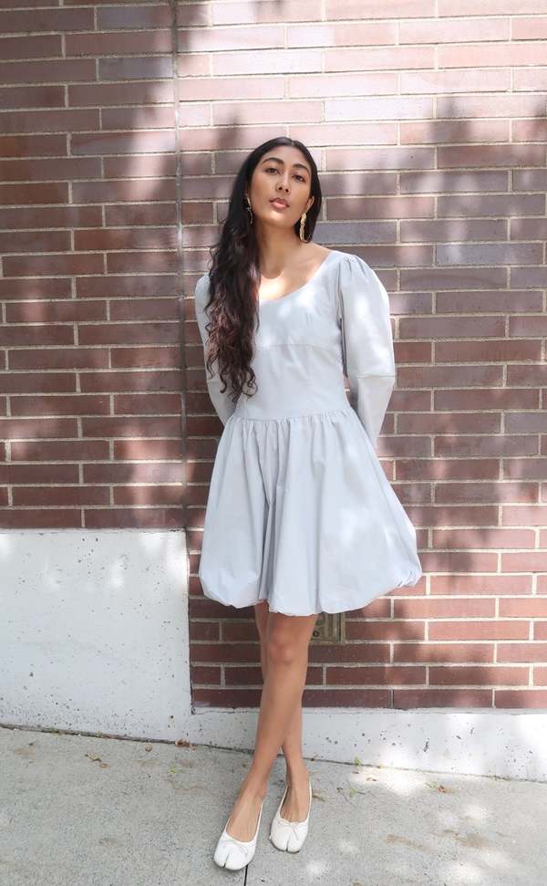grey bubble dress Mod Ref Marie - Gray fabric:poplin