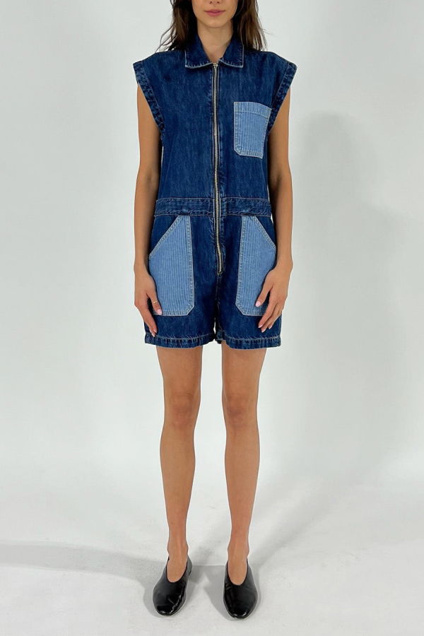 ética Samantha Utility Romper - Kaan Stripe