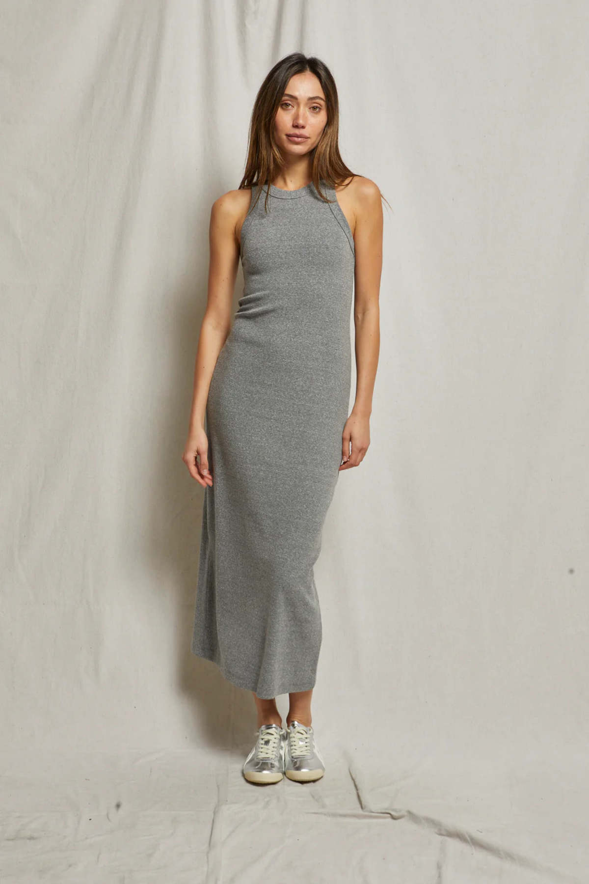 Perfect White Tee Cassidy Structured Tank Midi Dress - Medium Heather Grey  | Garmentory
