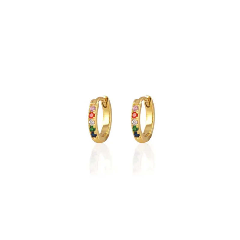 Kris Nations Rainbow Crystal Huggie Hoop Earrings - 18k Gold Vermeil