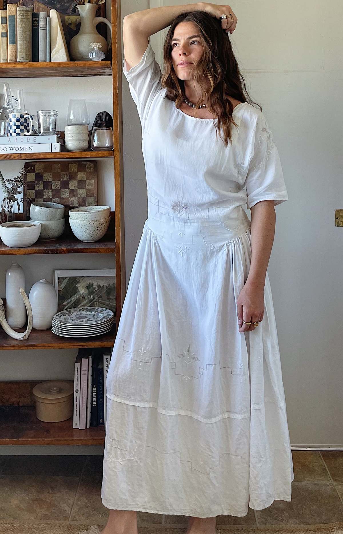 The Ludlow Shop 1920s Cutwork Linen Dress - White | Garmentory
