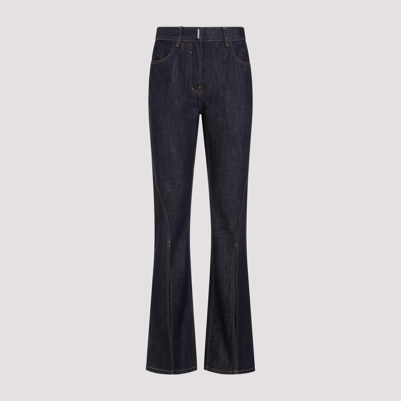 GIVENCHY Front Split Boot Cut Trousers Indigo Blue Garmentory