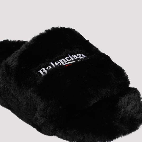 Balenciaga Black Furry Logo Slide Sandals Balenciaga Furry Slide Men main image 3
