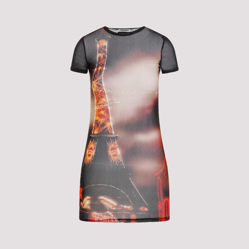 Jean Paul Gaultier Mesh Pigalle Mini Dress - Black Printed | Garmentory
