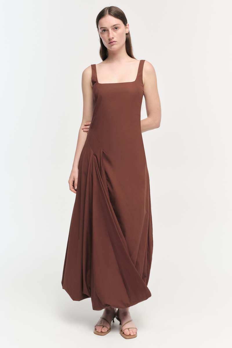 brown simkhai dress Jazz Pintuck Midi Dress - Chocolate Brown