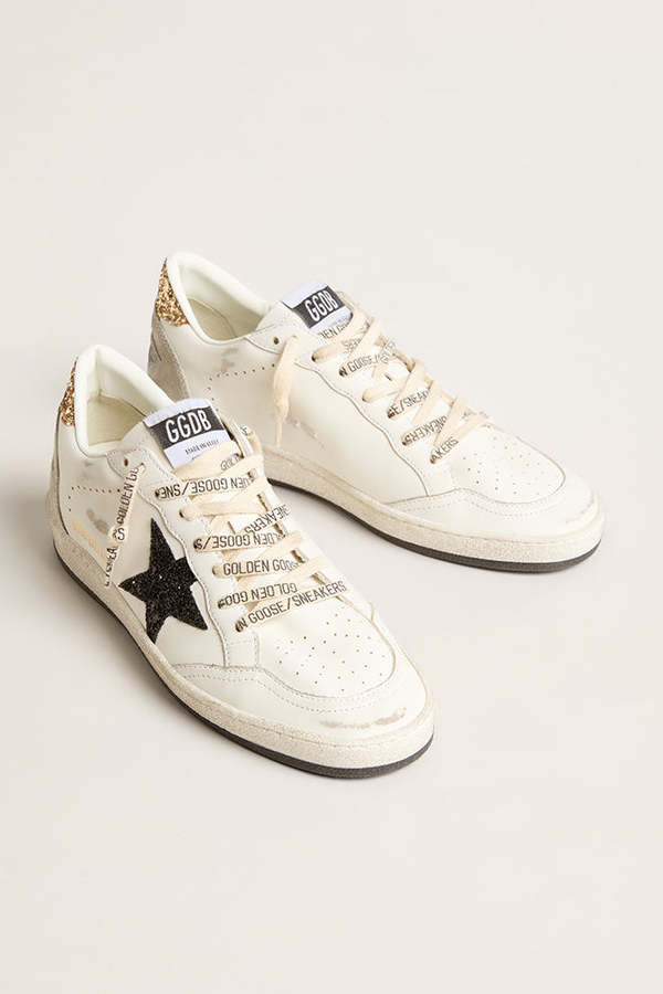 Golden Goose Ball Star Sneaker w. Leather Upper, Glitter Star and Heel |  Garmentory