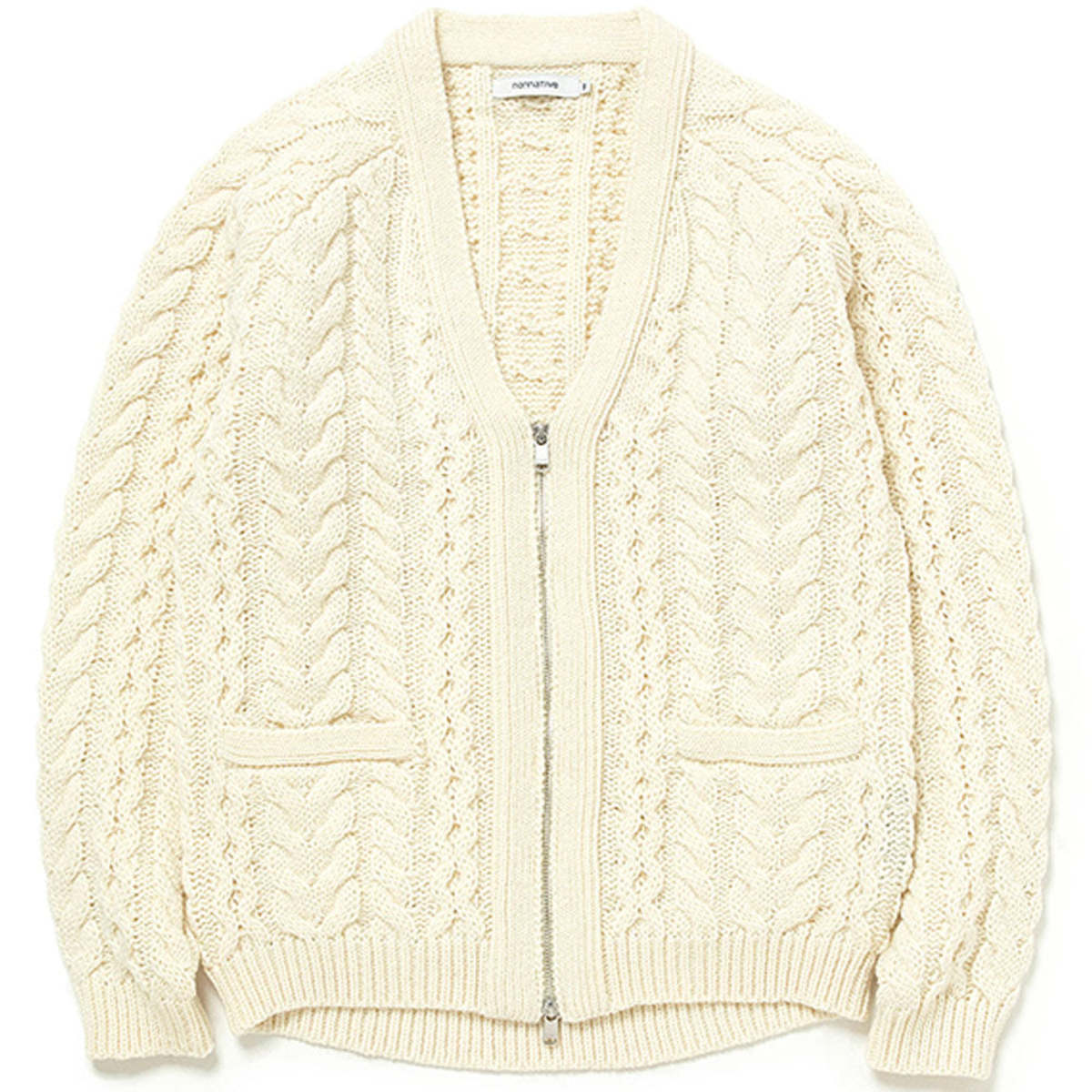 nonnative UK Shetland Wool Yarn Rancher Zip Up Cardigan - Ivory 