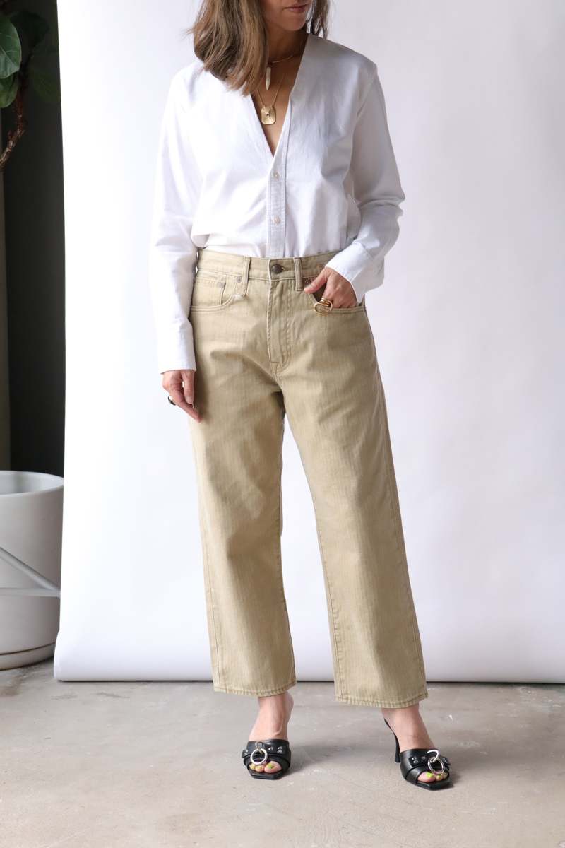 R13 Herringbone Twill X-Boyfriend Jean - Khaki R13 Herringbone Twill X-Boyfriend Jean - Khaki