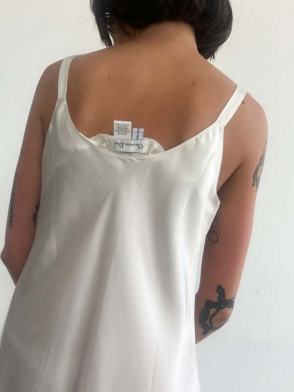 Vintage Christian Dior Satin Slipdress - White | Garmentory