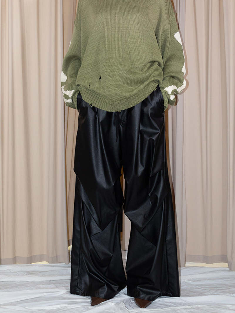 MM6 Maison Margiela Faux Leather Gathered Knee Trouser