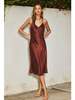 Dress Forum Merida Satin Slip Dress - Sangria - Thumbnail 1