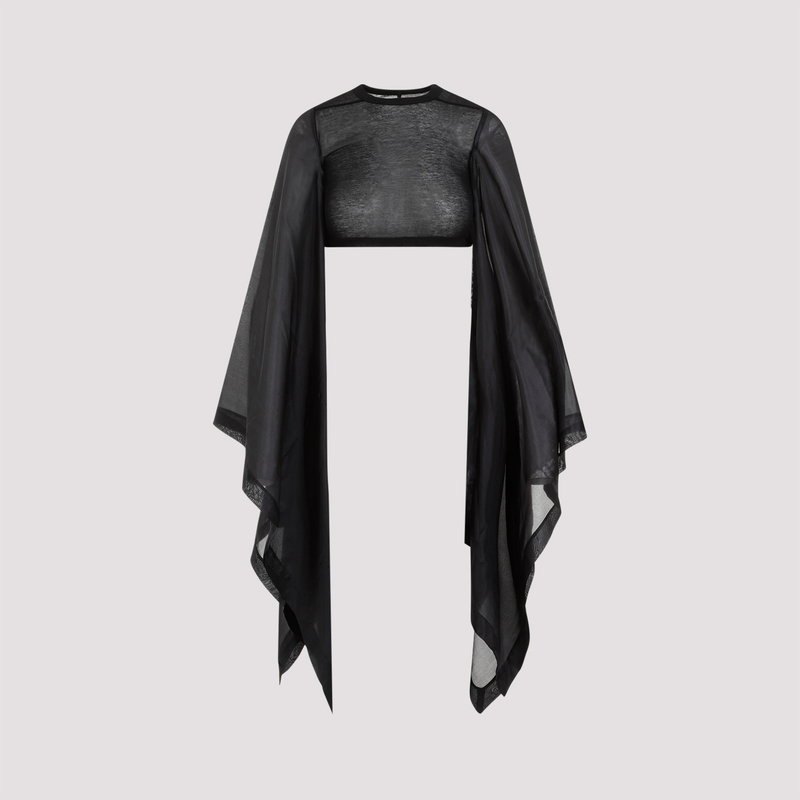 Rick Owens Flag Crop Habotai Top - 09 BLACK | Garmentory