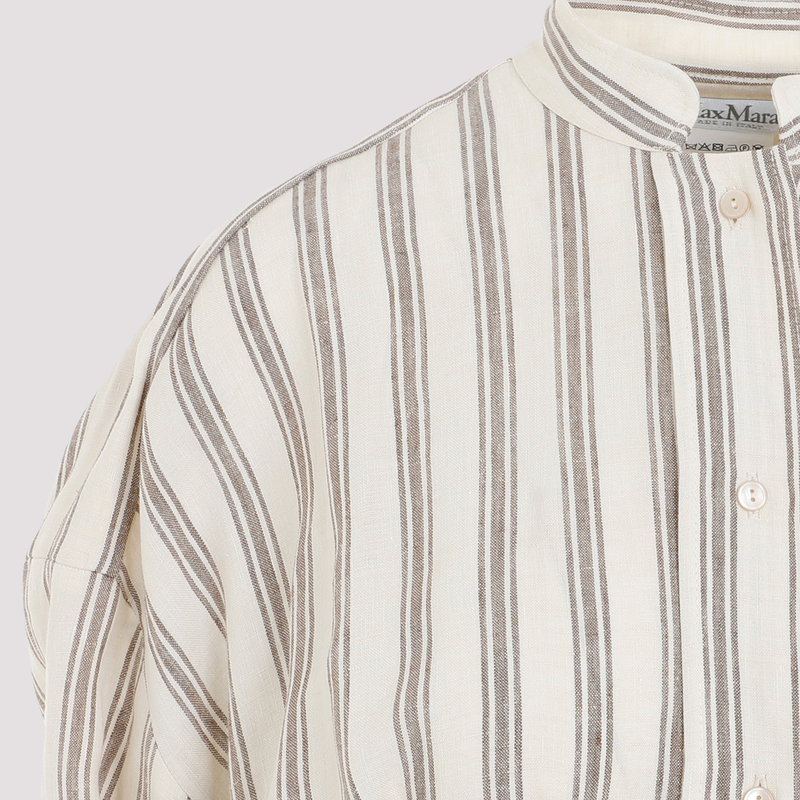 MAX MARA Yole Striped Linen Long Dress - White/Brown