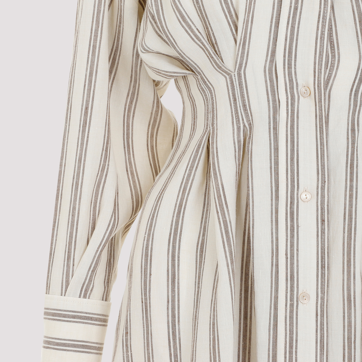 MAX MARA Yole Striped Linen Long Dress - White/Brown | Garmentory MAX MARA Yole Striped Linen Long Dress - White/Brown | Garmentory