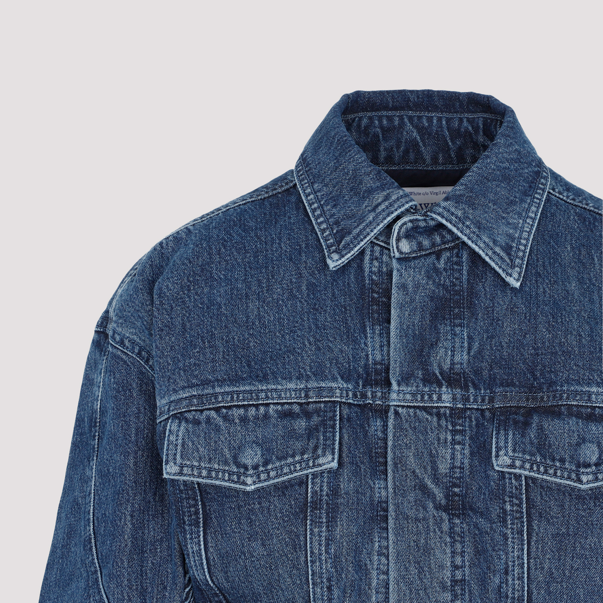 ダウンジャケット・コート OFF-WHITE WOMEN Motorcycle Hole Crop Jacket Blue OFF-WHITE WOMEN Motorcycle Hole Crop Jacket Blue