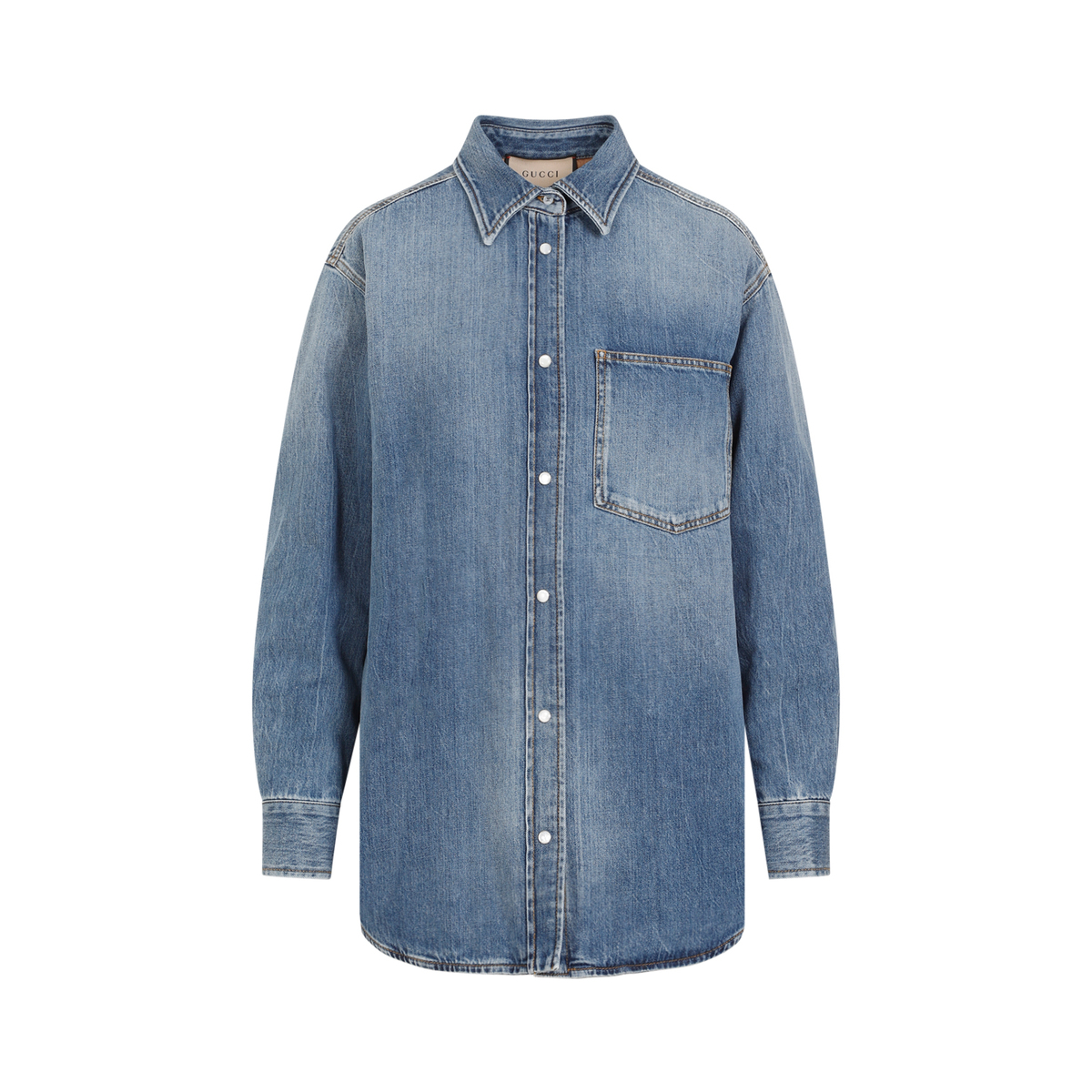 Gucci Quilted GG Patch Denim Shirt - Blue Mix | Garmentory