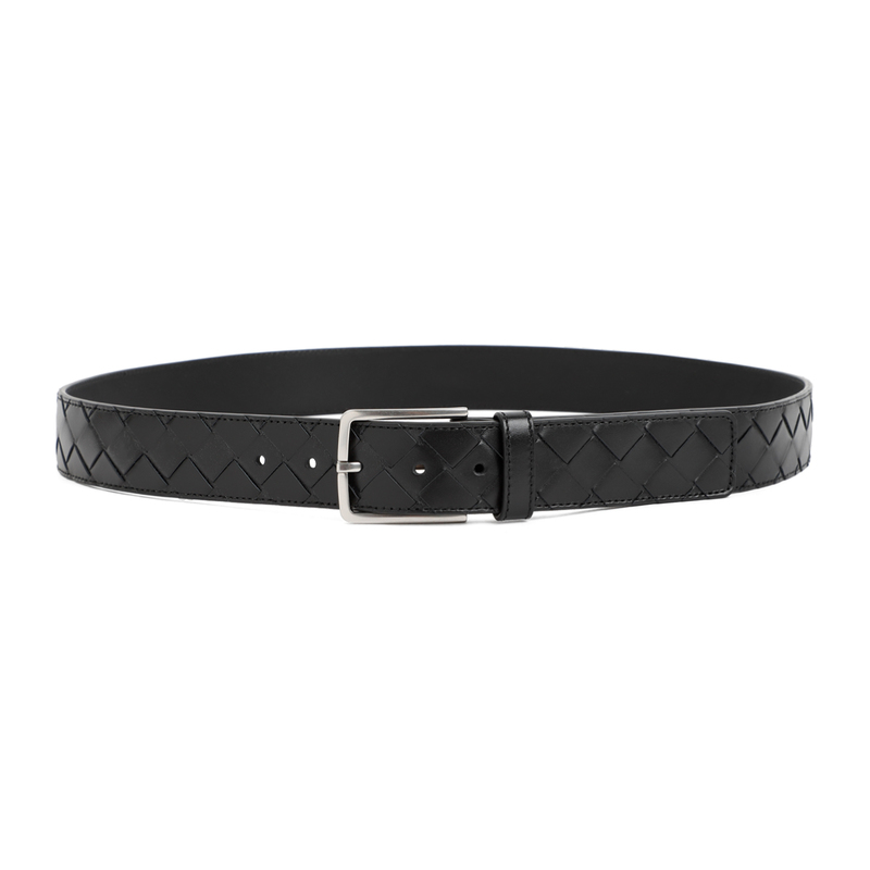 ベルト BOTTEGA VENETA BELT (754139VALKO 8803) Bottega Veneta Intrecciato Belt - 8803 BLACK SILVER | Garmentory