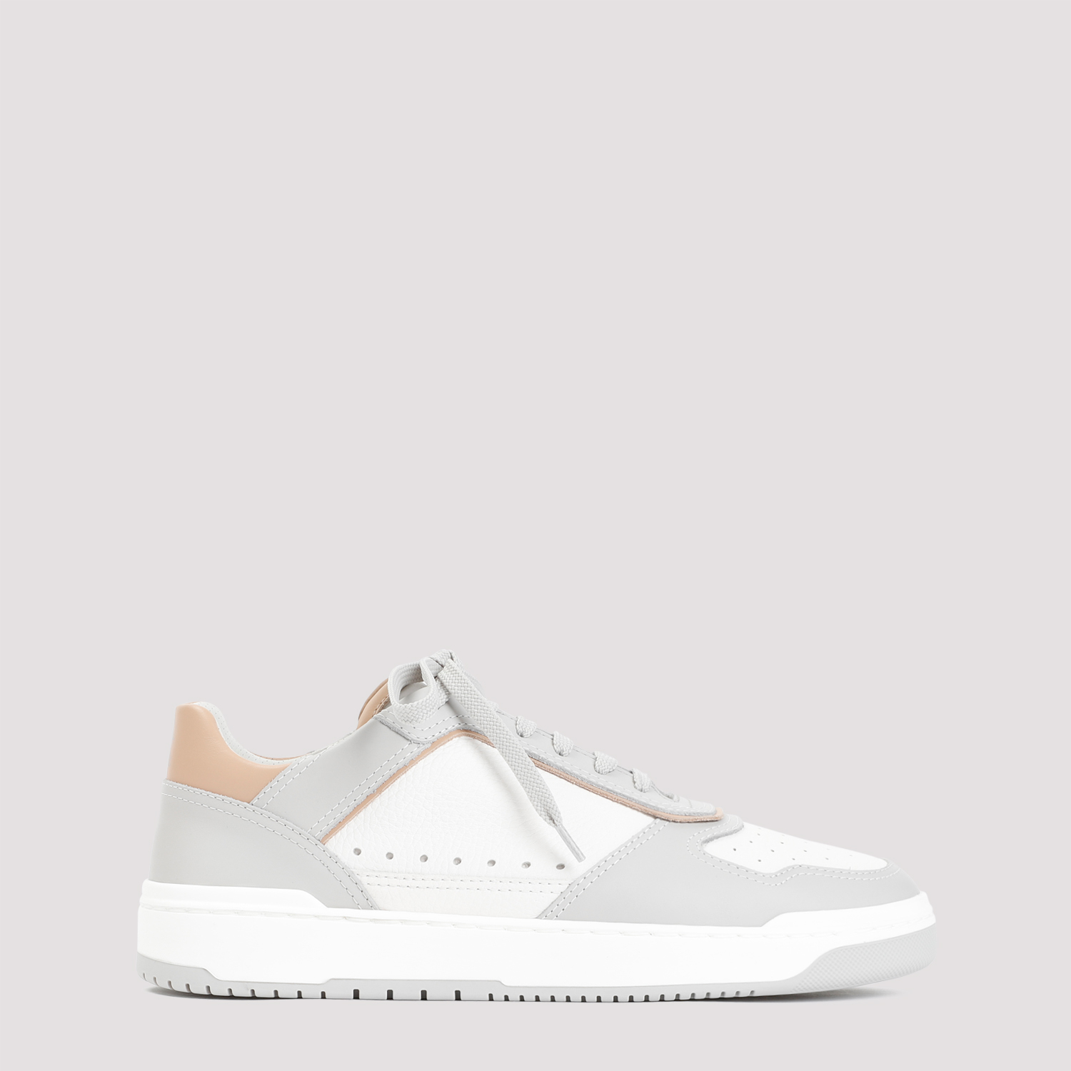 Brunello Cucinelli Grained Leather Sneakers - White/Grey | Garmentory