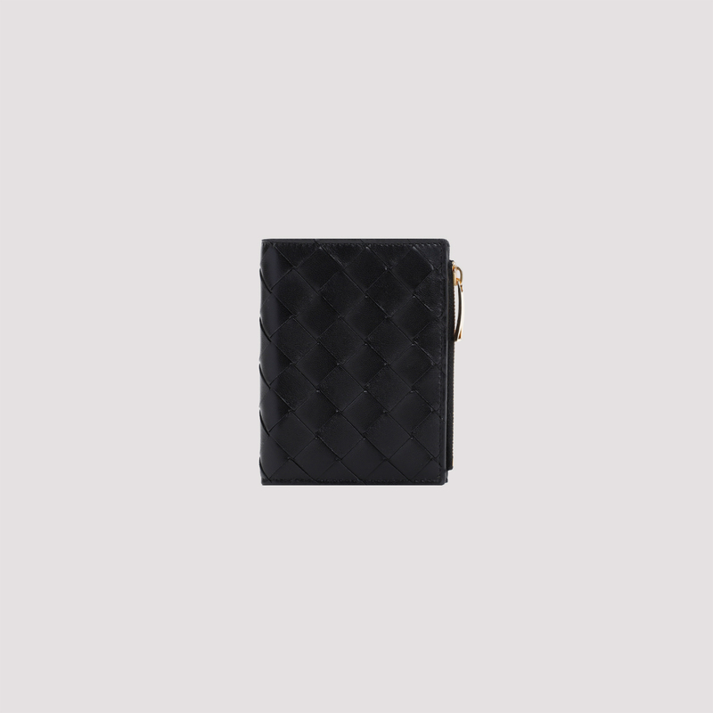 Bottega Veneta Small Intrecciato Bi-Fold Zip Wallet - Black