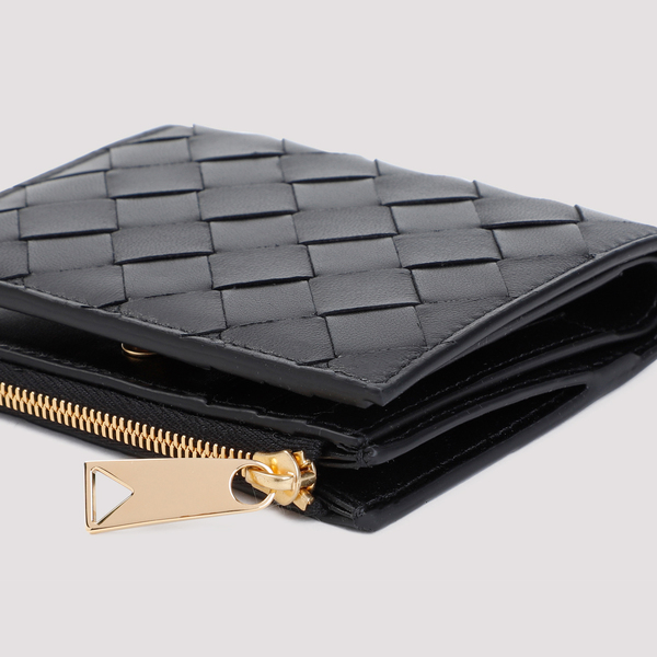 Bottega Veneta Small Intrecciato Bi-Fold Zip Wallet - Black