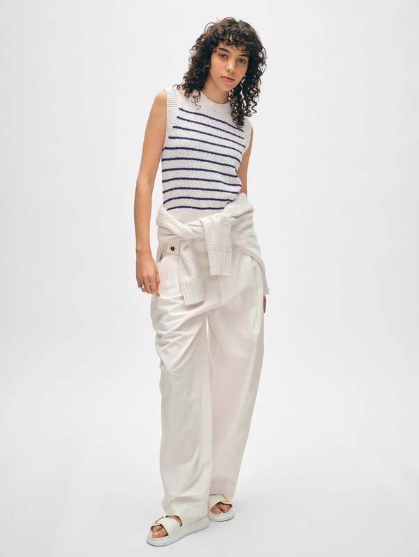 White + Warren Cotton Slub Rib Trim Tank Top - White | Garmentory