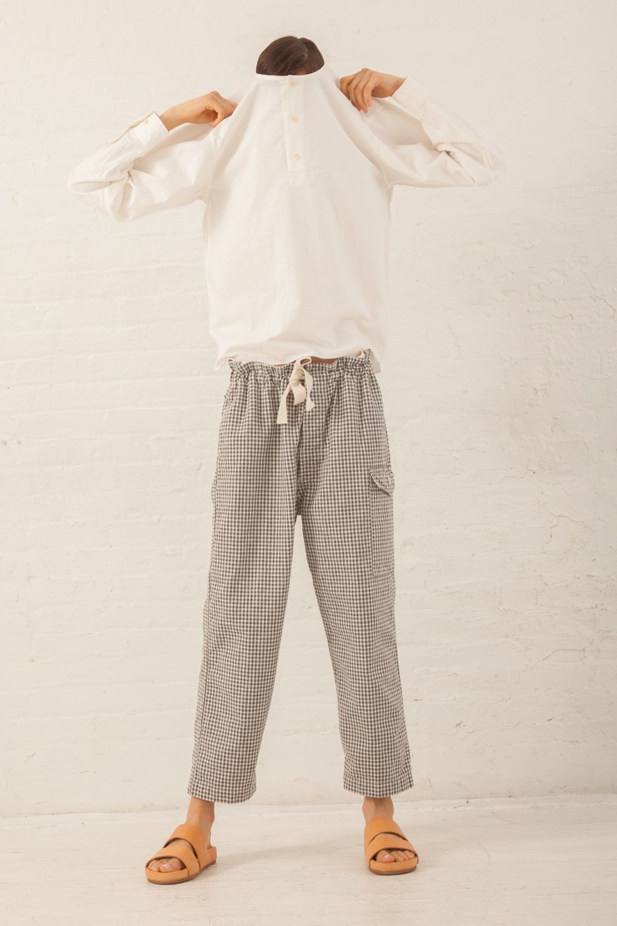 パンツ chimala DRAWSTRING MILITARY PANTS Chimala Military Drawstring Work Pants - Gingham Check | Garmentory