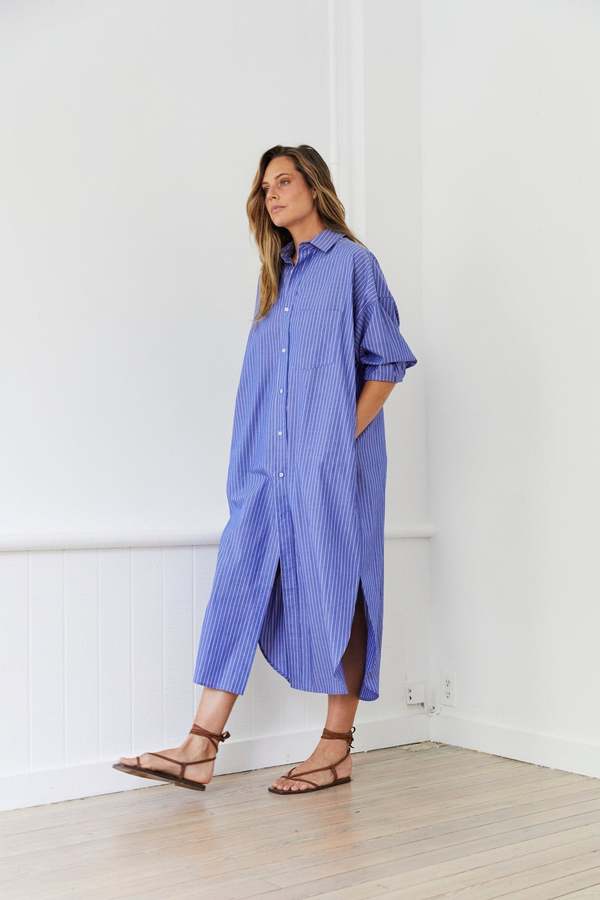 Phoebe Shirt Dress Royal Stripe on Garmentory