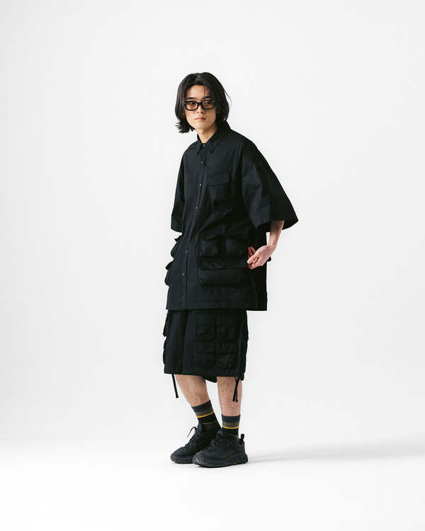 【ANGLAN】Front Cargo Pocket Half Pants New Mens Elasticated Waist Cargo Combat Plain Shorts Pants