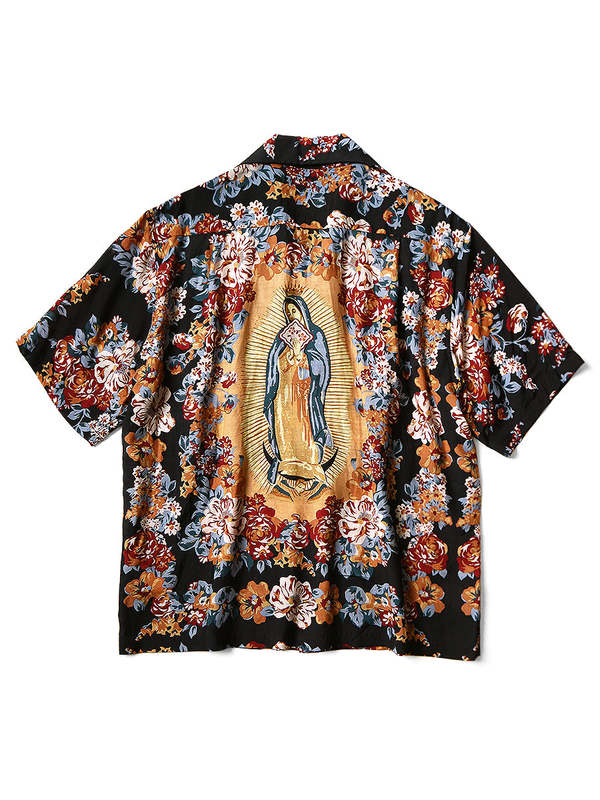 70'S Ocean Pacific surf tag parrot pattern back panel open collar aloha shirt box shirt unclear blue type Vintage Second Hand