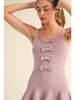 Mable Hazel Bow Detail Fit and Flare Knit Mini Dress - Mauve - Thumbnail 5