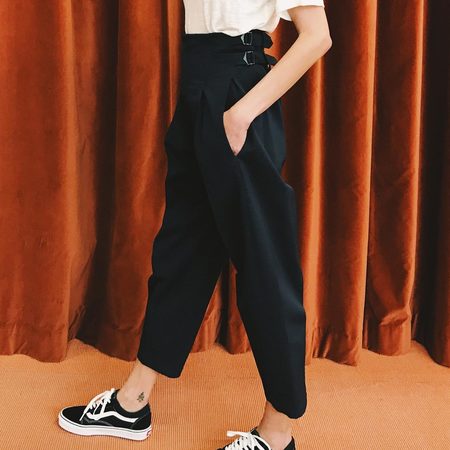 high waisted buckle pants