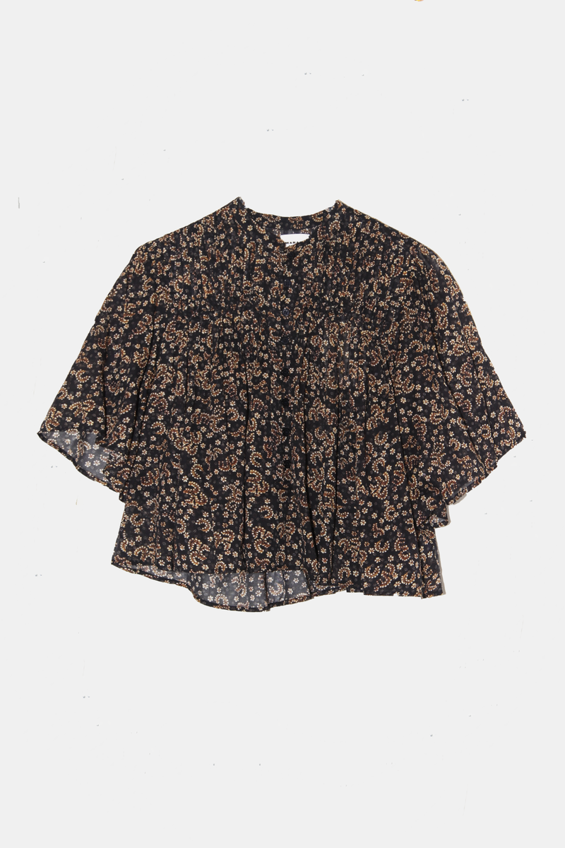 isabel marant etoile Destiny S/S Printed Cotton Top - Black