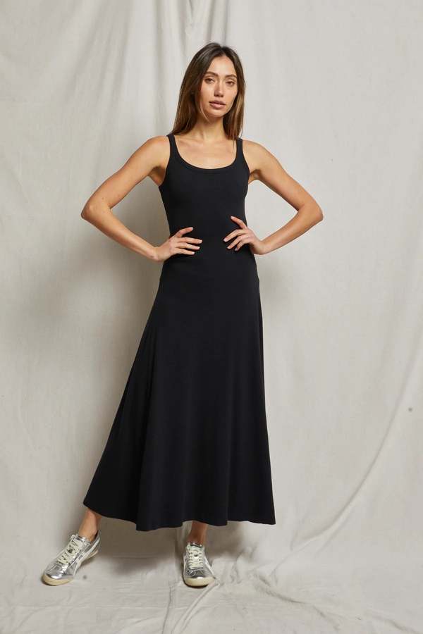 midi black tank dress Black Tank-Style Drop Waist Midi Dress – The Shopaholic main image 0
