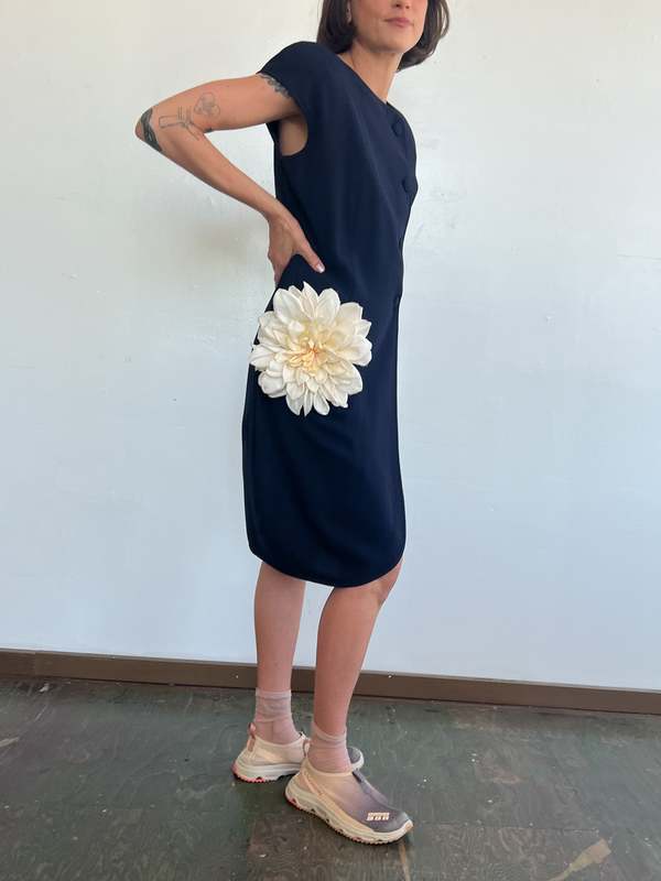 navy blue winter ball dresses Ball Gown V Neck Dark Blue Satin Prom Dresses main image 1