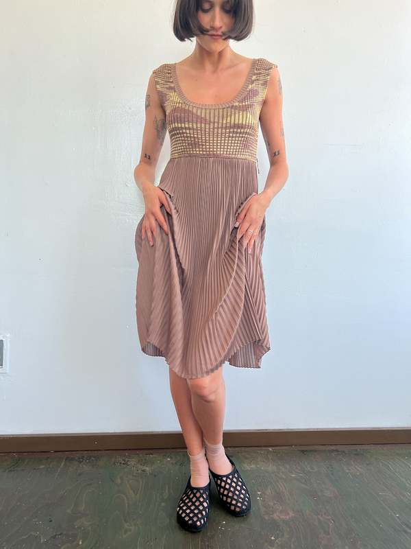Vintage Missoni Crochet Babydoll Dress - Mauve/Yellow | Garmentory