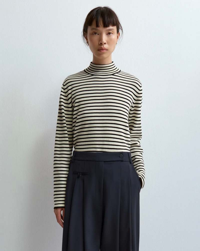 Cordera Cotton Striped Turtleneck Sweater - Black/White