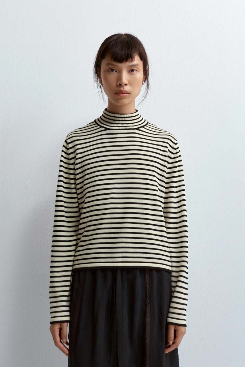 Cordera Cotton Striped Turtleneck Sweater - Black/White