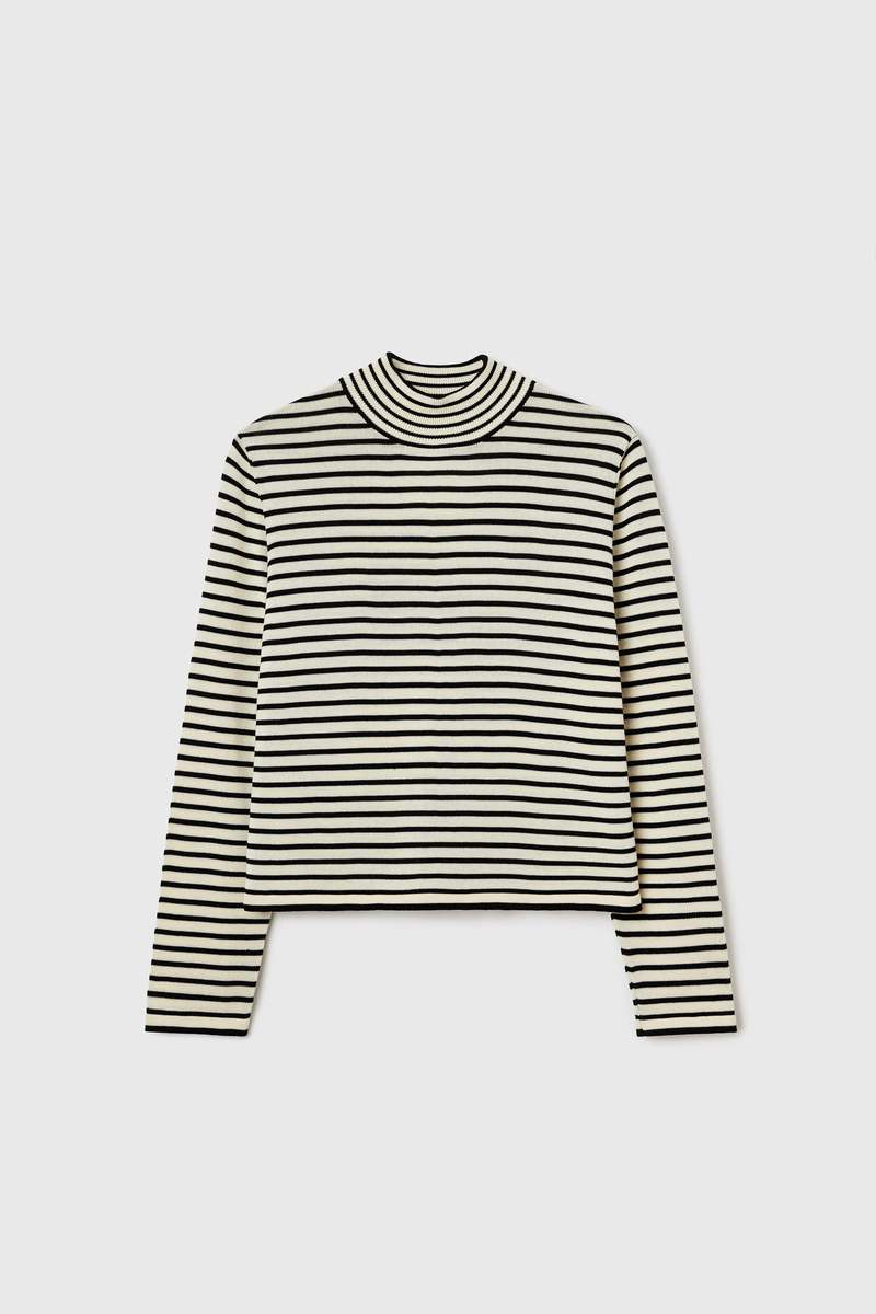 Cordera Cotton Striped Turtleneck Sweater - Black/White