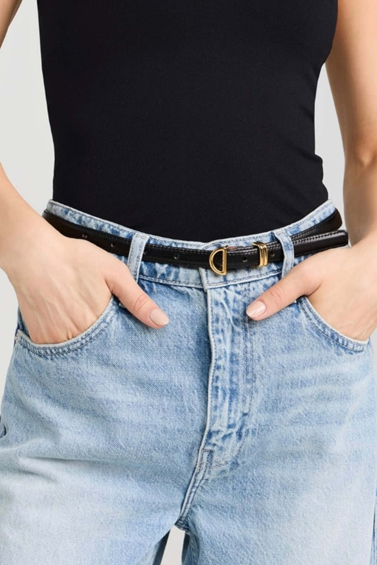 NEW FRAME petit cresent belt in black THE PETITE CROC BELT BLACK main image 3