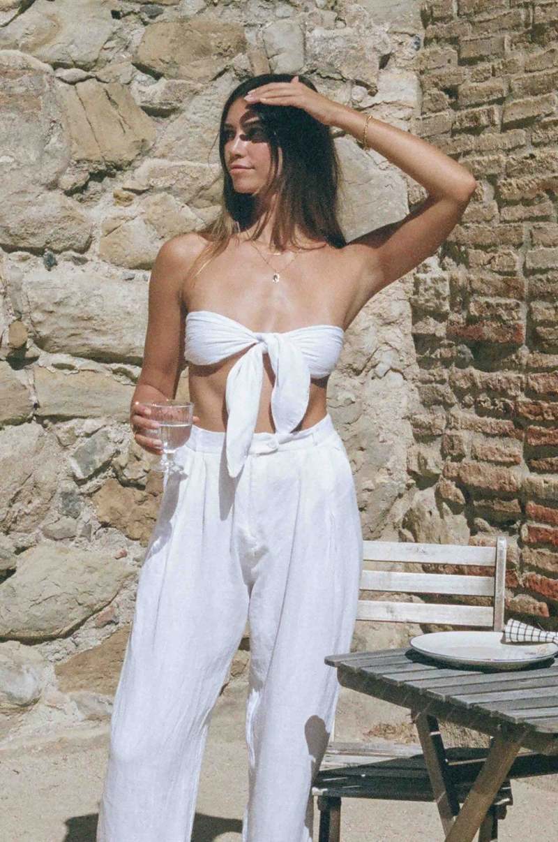 Merritt Charles Juliet Linen Trousers with Tie - White Merritt Charles Juliet Linen Trousers with Tie - White
