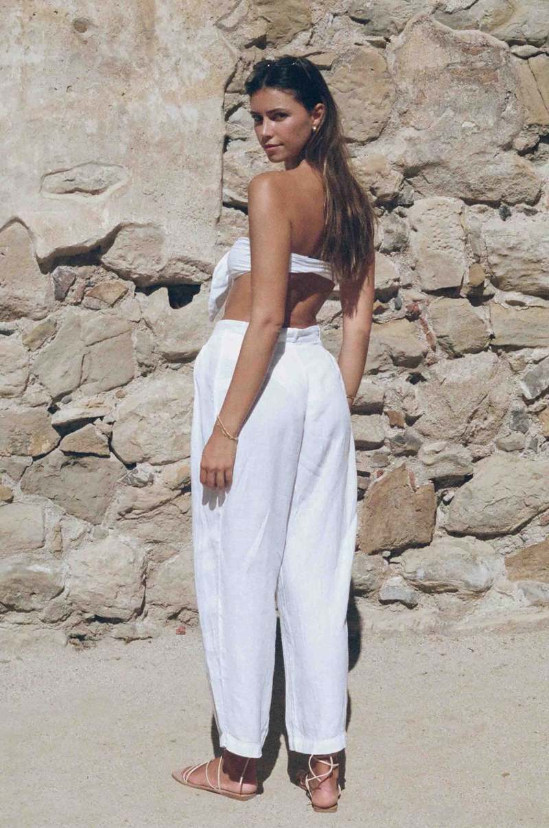 Merritt Charles Juliet Linen Trousers with Tie - White Merritt Charles Juliet Linen Trousers with Tie - White