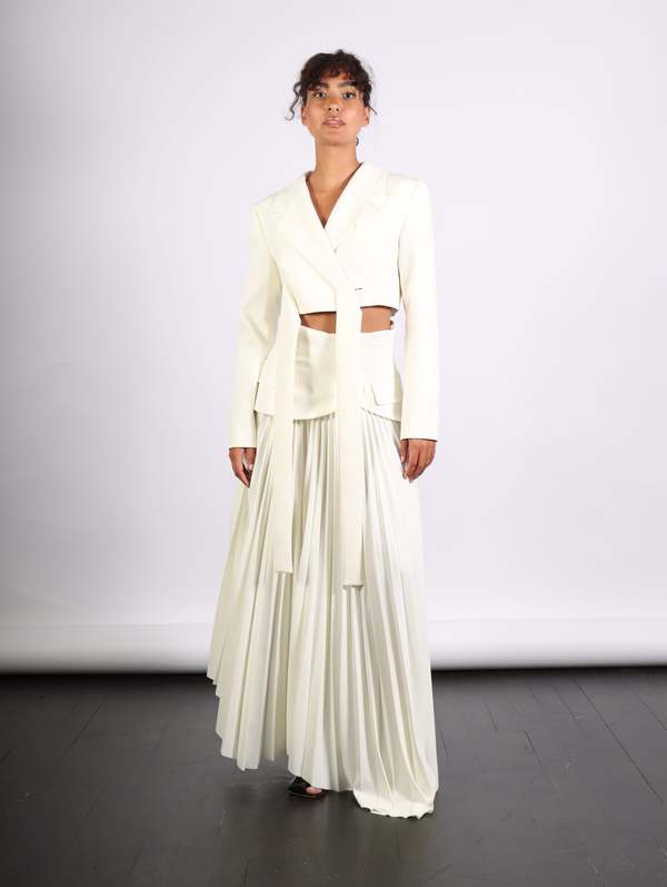 A.W.A.K.E. MODE Cropped Wrap Around Jacket - Ivory | Garmentory