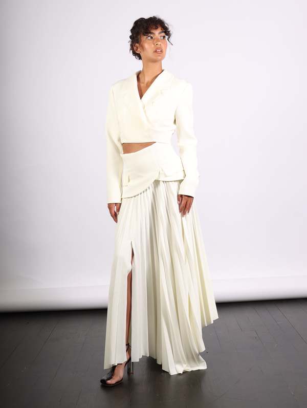 A.W.A.K.E. MODE Maxi Pleated Asymmetric Skirt - Ivory