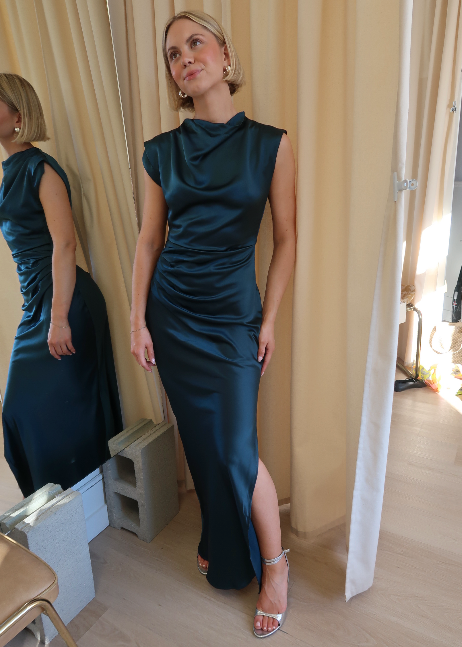 Line & Dot Dede High-Neck Satin Dress