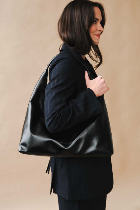 Marge Sherwood Large Pumpkin Bag - Black Glossy Plain