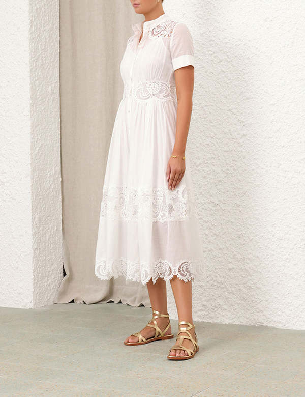 Zimmermann Pop Lace Trimmed Midi Dress - Ivory | Garmentory