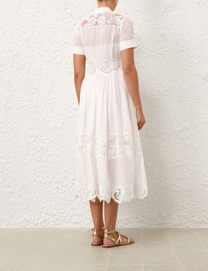 Zimmermann Pop Lace Trimmed Midi Dress - Ivory | Garmentory